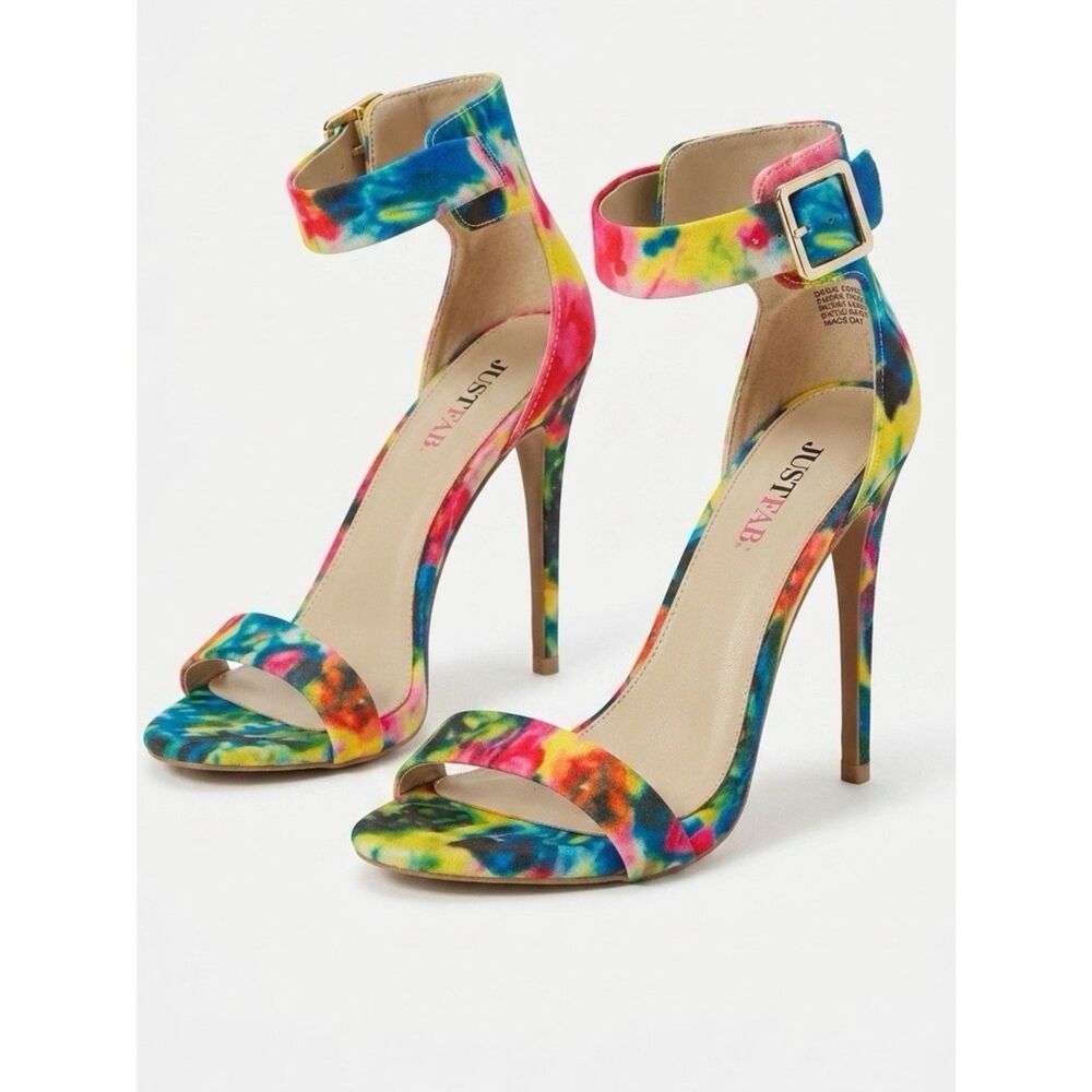 JustFab Multicolor Tie-Dye Ankle Strap Stiletto Heels